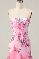 Load image into Gallery viewer, Pink Floral Ruffled Strapless Mermaid Long Prom Dress