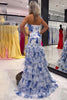 Load image into Gallery viewer, Floral White Blue Tiered Mermaid Strapless Long Prom Dress with Ruffles