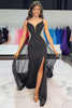 Load image into Gallery viewer, Sparkly Black Mermaid Satin Spaghetti Straps Long Prom Dress with Slit