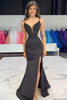 Load image into Gallery viewer, Sparkly Black Mermaid Satin Spaghetti Straps Long Prom Dress with Slit