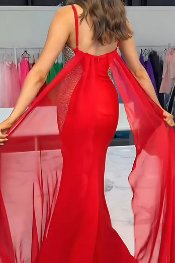 Sparkly Black Mermaid Satin Spaghetti Straps Long Prom Dress with Slit