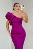 Load image into Gallery viewer, Dark Purple Satin One Shoulder Mermaid Long Prom Dress