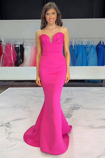 Fuchsia Satin Mermaid Sweetheart Long Prom Dress