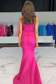 Fuchsia Satin Mermaid Sweetheart Long Prom Dress