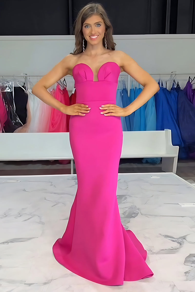 Load image into Gallery viewer, Fuchsia Satin Mermaid Sweetheart Long Prom Dress