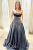 Load image into Gallery viewer, Sparkly Black A Line Strapless Long Corset Prom Dress with Beading
