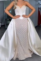 Load image into Gallery viewer, Sparkly White Satin Mermaid Sweetheart Long Corset Prom Dress with Cape