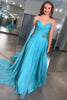 Load image into Gallery viewer, Blue Chiffon A Line Sweetheart Long Prom Dress with Side Cape