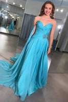 Load image into Gallery viewer, Blue Chiffon A Line Sweetheart Long Prom Dress with Side Cape