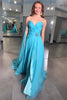 Load image into Gallery viewer, Blue Chiffon A Line Sweetheart Long Prom Dress with Side Cape