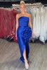 Load image into Gallery viewer, Royal Blue Satin Sheath Strapless Long Prom Dress with 3D Flower
