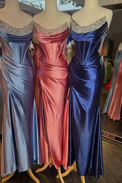 Sparkly Blush Corset Strapless Maxi Prom Dress with Beading