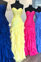 Load image into Gallery viewer, Blue Sweetheart Ruffled A Line Maxi Prom Dress with Slit