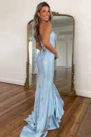 Load image into Gallery viewer, Sparkly White Floral Ruffled Strapless Maxi Prom Dress with Slit