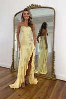 Load image into Gallery viewer, Sparkly White Floral Ruffled Strapless Maxi Prom Dress with Slit