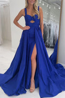 Load image into Gallery viewer, Royal Blue Keyhole A Line Long Prom Dress with Slit