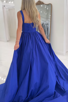 Royal Blue Keyhole A Line Long Prom Dress with Slit