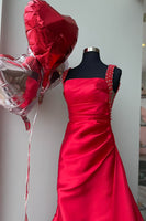 Load image into Gallery viewer, Sparkly Light Blue Beaded Satin Thick Straps Maxi Prom Dress with Side Cape