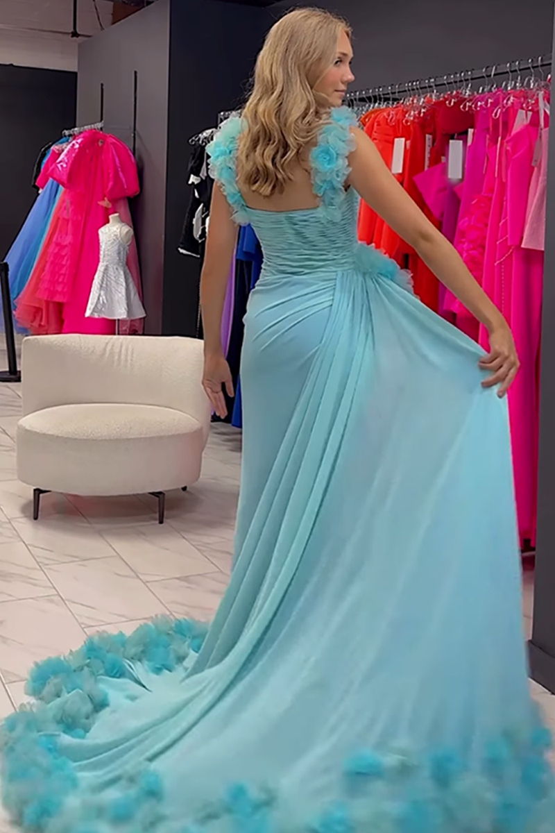 Load image into Gallery viewer, Light Green Flower Thick Straps Maxi Prom Dress with Ruffles