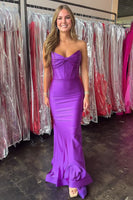 Load image into Gallery viewer, Purple Mermaid Sweetheart Maxi Corset Prom Dress