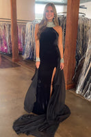 Load image into Gallery viewer, Sparkly Black Beaded Mermaid Maxi Prom Dress with Cape