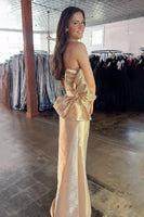 Load image into Gallery viewer, Gold Sheath Strapless Long Prom Dress with Bow