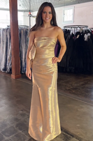 Load image into Gallery viewer, Gold Sheath Strapless Long Prom Dress with Bow