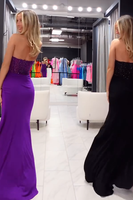 Load image into Gallery viewer, Sparkly Purple Corset Strapless Mermaid Long Prom Dress with Slit