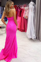 Load image into Gallery viewer, Sparkly Fuchsia Mermaid Sweetheart Long Prom Dress with Beading