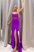Load image into Gallery viewer, Dark Green Satin Strapless Long Corset Prom Dress with Slit