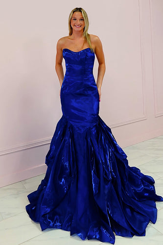 Royal Blue Strapless Mermaid Maxi Prom Dress