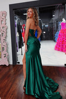 Load image into Gallery viewer, Sparkly Dark Green Strapless Mermaid Corset Maxi Prom Dress with Slit