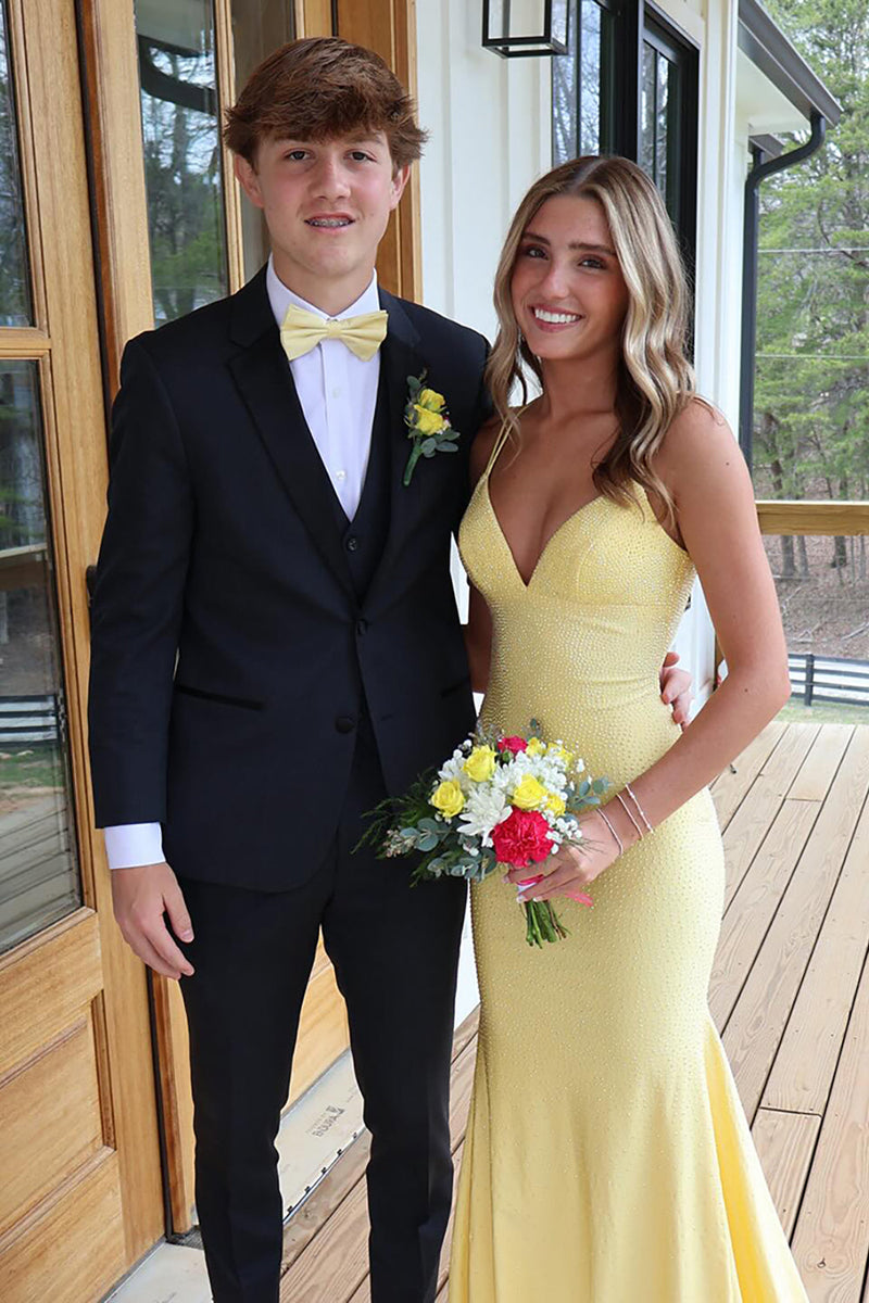 Load image into Gallery viewer, Sparkly Yellow Beaded Mermaid Maxi Spaghetti Straps Prom Dress