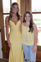 Load image into Gallery viewer, Sparkly Yellow Beaded Mermaid Maxi Spaghetti Straps Prom Dress