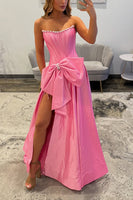 Load image into Gallery viewer, Sparkly Pink Beaded Strapless Corset Long Prom Dress with Bow
