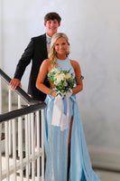 Load image into Gallery viewer, Sparkly Blush Maxi Mermaid Prom Dress with Cape