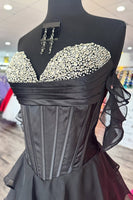 Load image into Gallery viewer, Sparkly Black Ruffled Corset Long Prom Dress with Beading