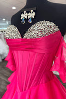 Load image into Gallery viewer, Sparkly Black Ruffled Corset Long Prom Dress with Beading