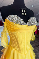 Load image into Gallery viewer, Sparkly Black Ruffled Corset Long Prom Dress with Beading