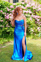Load image into Gallery viewer, Royal Blue Sweetheart Sheath Corset Long Prom Dress with 3D Flower