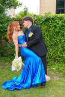 Load image into Gallery viewer, Royal Blue Sweetheart Sheath Corset Long Prom Dress with 3D Flower