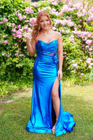 Load image into Gallery viewer, Royal Blue Sweetheart Sheath Corset Long Prom Dress with 3D Flower