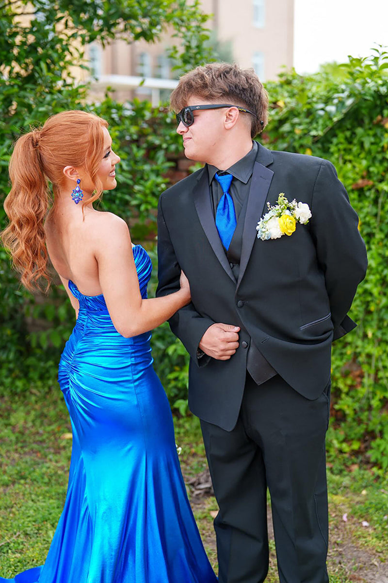 Load image into Gallery viewer, Royal Blue Sweetheart Sheath Corset Long Prom Dress with 3D Flower