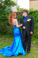 Load image into Gallery viewer, Royal Blue Sweetheart Sheath Corset Long Prom Dress with 3D Flower