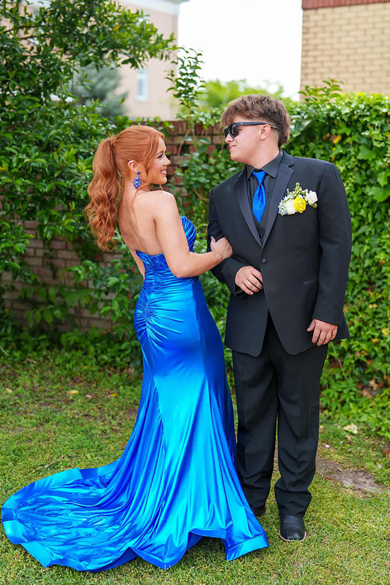 Load image into Gallery viewer, Royal Blue Sweetheart Sheath Corset Long Prom Dress with 3D Flower