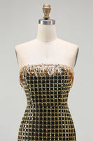 Load image into Gallery viewer, Sparkly Black and Golden Beaded Long Strapless Mermaid Prom Dress with Slit