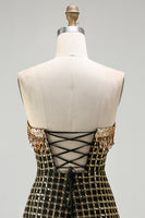 Load image into Gallery viewer, Sparkly Black and Golden Beaded Long Strapless Mermaid Prom Dress with Slit