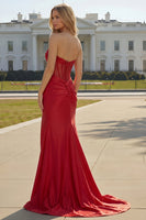 Load image into Gallery viewer, Sparkly Red Beaded Long Mermaid Corset Prom Dress with Slit
