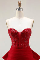 Load image into Gallery viewer, Sparkly Red Tulle Mermaid Corset Long Prom Dress with Bow