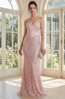 Load image into Gallery viewer, Sparkly Blush Basque Waist Mermaid Long Corset Gala Dress with Sequin